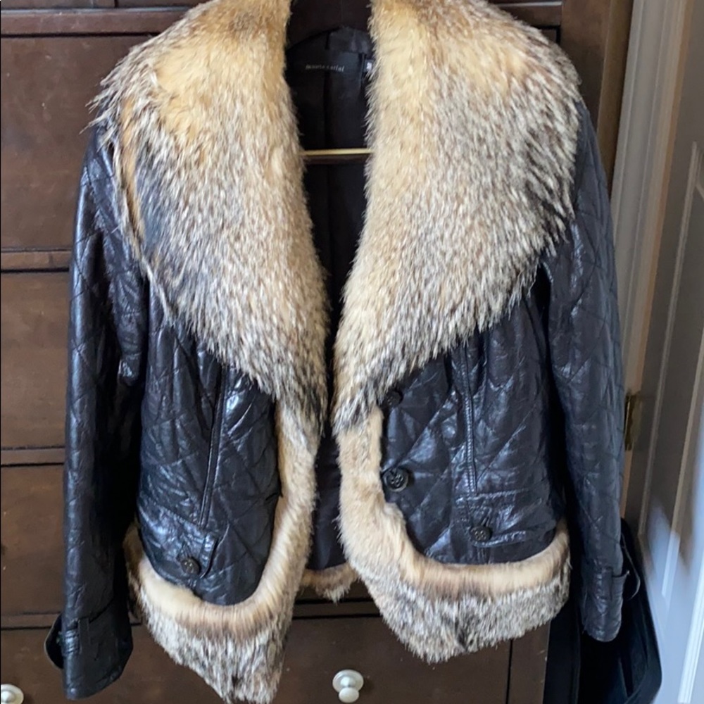 Natural fur and leather winter jacket